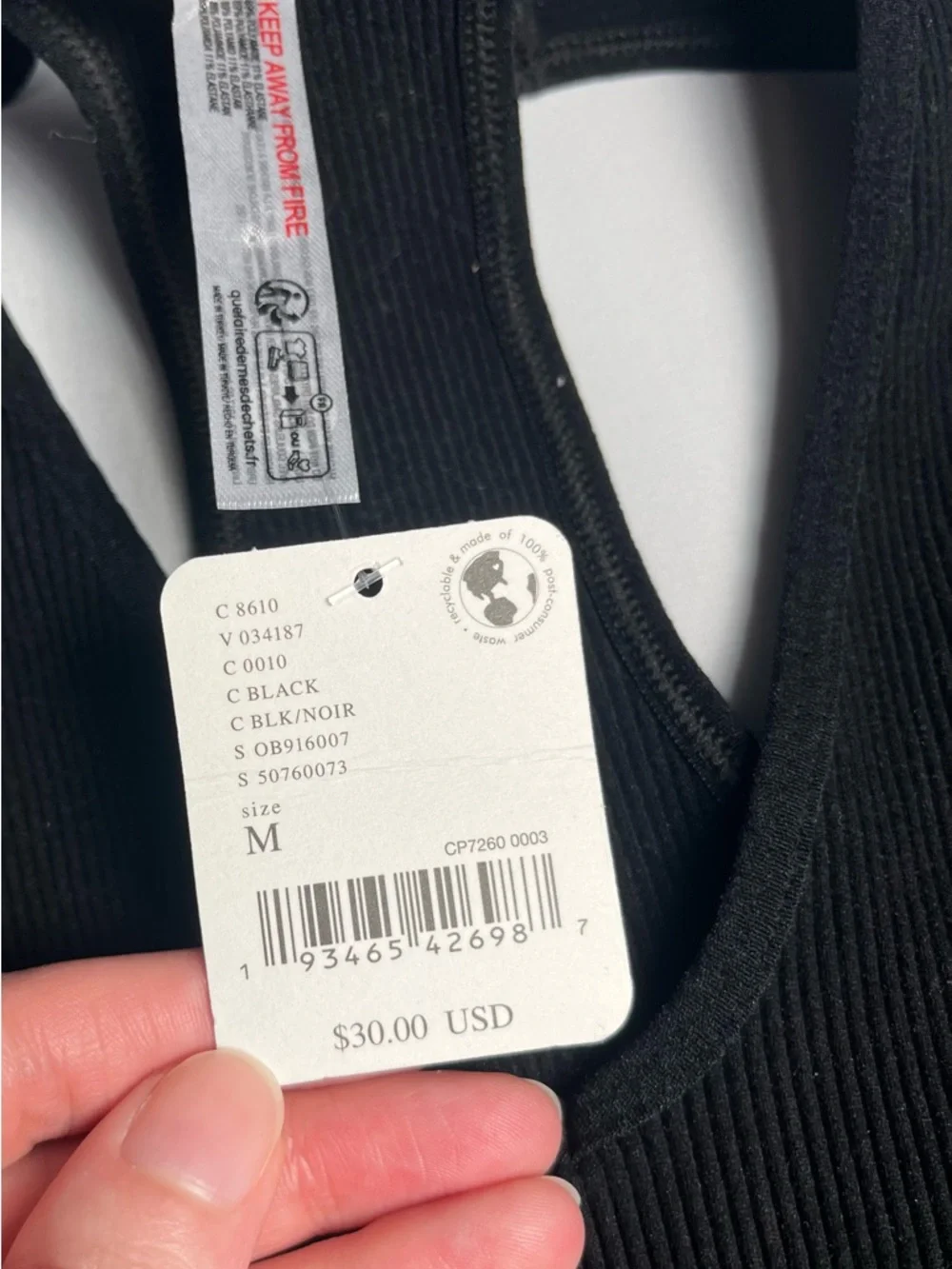 Black Ribbed Racerback Crop Tank/Bra - Picture 4 of 8